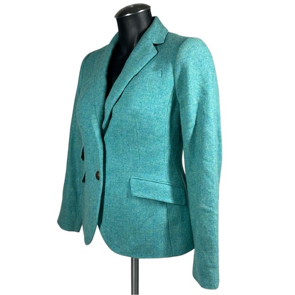 Talbots Wool Blend Teal Blue Blazer 2 Petite Single Breasted Structured Tailored - Picture 3 of 9